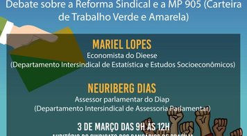 Sindicato promove debate sobre a reforma sindical e a MP 905 nesta terça (3)