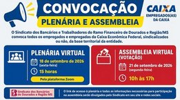 Sindicato convoca bancários da Caixa para plenária e assembleia sobre proposta de renovação dos ACTs