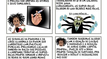 Mascote Niara cobra socorro às vítimas da Covid com tributação dos super-ricos