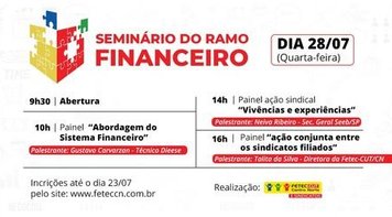 Fetec-CUT/CN realiza nesta quarta 28 Seminário do Ramo Financeiro 