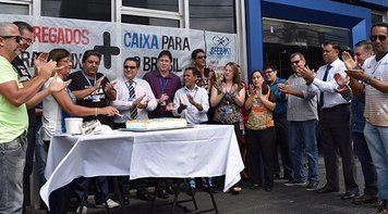 SEEB/MT comemora os 155 anos de Caixa 100% Pública com protesto contra PLS 555