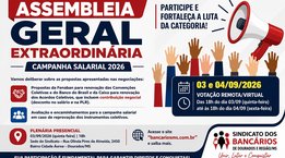 DITAL: Sindicato convoca bancários para assembleia sobre propostas da Campanha Salarial 2026