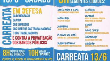 Frentes Brasil Popular e Povo Sem Medo realizam carreata pela democracia neste sábado (13)