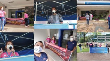 Sindicato protesta nas agências da 504 Sul em defesa da vida e por medidas de proteção e vacina já para os bancários