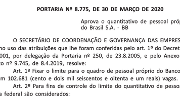 Governo fixa quadro de pessoal do BB em 102.681 funcionários