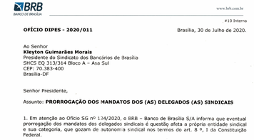 Prorrogação do mandato dos delegados sindicais do BRB é garantida