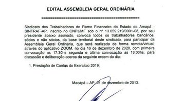 Edital de Assembleia Geral Ordinária – Prestação de contas