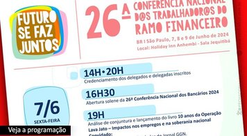 Começa nesta sexta 7 a  26ª Conferência Nacional dos Trabalhadores do Ramo Financeiro. Assista aqui ao vivo 