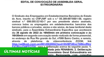 Edital de convocação de assembleia geral extraordinária dos bancários do Acre 