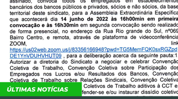 Sindicato convoca assembleia geral extraordinária da Campanha Nacional 2022