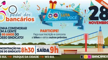 6ª edição do Pedal dos Bancários comemora 60 anos do Sindicato, neste domingo (28)